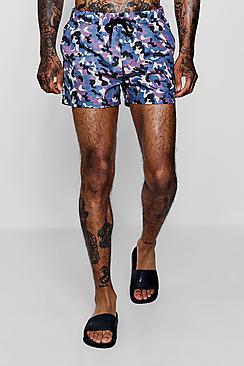 Boohoo Grey Camo Print Short Length Swim Short