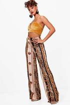 Boohoo Lyra Scarf Print Slinky Wide Leg Trousers