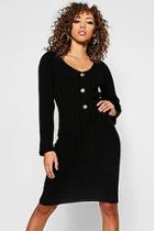 Boohoo Long Sleeve Knitted Midi Gold Button Dress