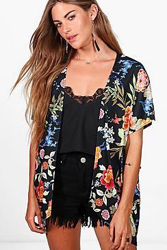 Boohoo Tiffany Oriental Floral Kimono