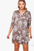 Boohoo Plus Julia Floral Printed Shirt Dress Grey