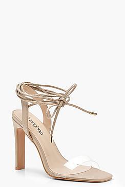Boohoo Lexi Clear Band Wrap Strap Slim Block Heels