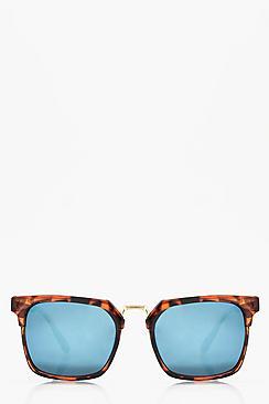 Boohoo Eliza Blue Tort Square Frame Sunglasses
