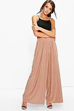 Boohoo Yasmine Pleated Wide Leg Palazzo Trousers