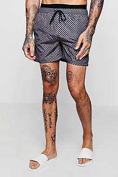 Boohoo Checkerboard Swim Shorts With Boxer Waistband