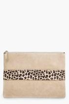 Boohoo Erin Boutique Suede Animal Strap Clutch Bag Nude
