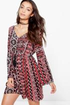 Boohoo Tall Bryony Tassle Front Paisley Woven Dress Multi