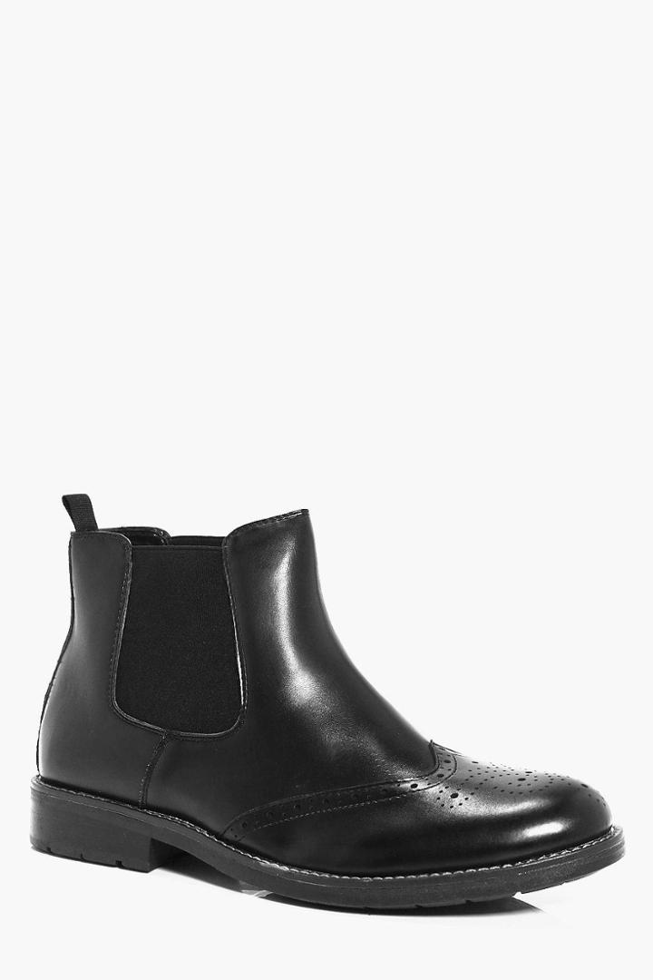 Boohoo Brogue Detail Chelsea Boots Black