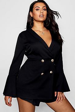 Boohoo Plus Tailored Flare Sleeve Playsuit