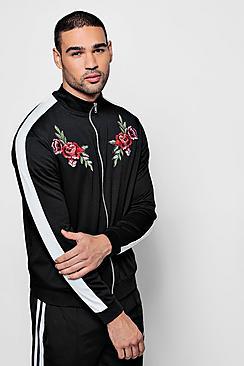 Boohoo Contrast Panel Track Top With Floral Embroidery