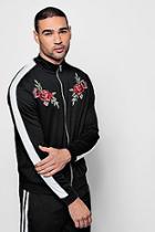 Boohoo Contrast Panel Track Top With Floral Embroidery