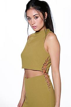 Boohoo Nina Ring Detail High Neck Crop Top