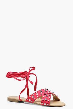 Boohoo Studded Wrap Up Sandals