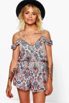 Boohoo Norah Cold Shoulder Ruched Paisley Playsuit Multi