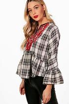 Boohoo Georgia Check Embroidered Top