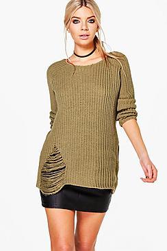 Boohoo Paige Distressed Fisherman Jumper