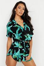 Boohoo Tropical Print Tie Front Shirt