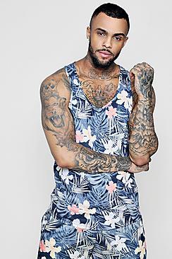 Boohoo Longline Floral Palm Print Co-ord Racer Vest