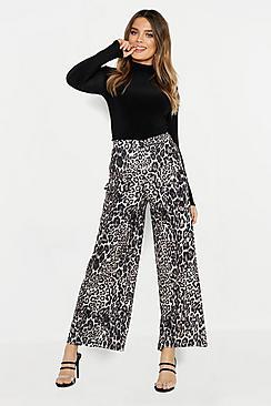 Boohoo Leopard Wide Leg Pocket Trouser