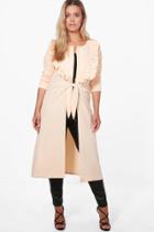 Boohoo Plus Sophie Ruffle Front Duster Jacket Nude