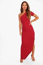 Boohoo Petite Lauren Rib One Shoulder Maxi Dress