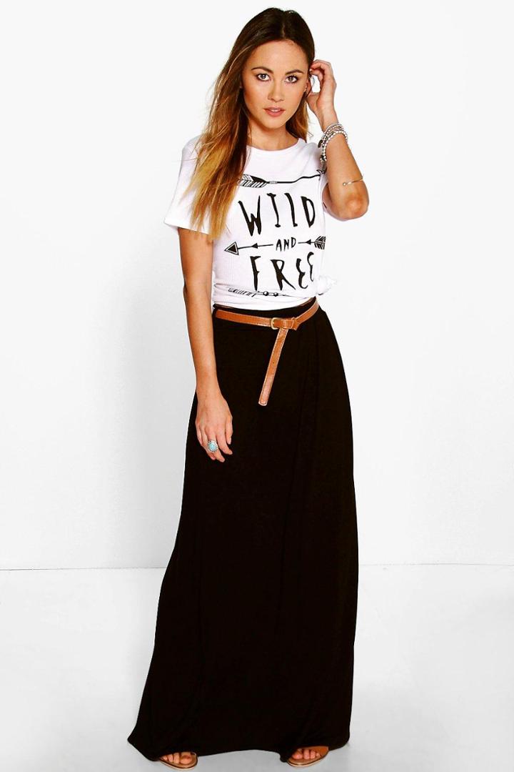 Boohoo Vivian Jersey Belted Maxi Skirt Black