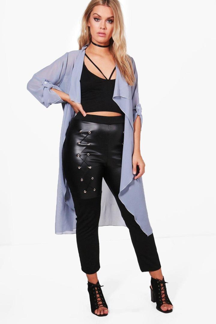 Boohoo Plus Isabelle Waterfall Chiffon Duster Silver
