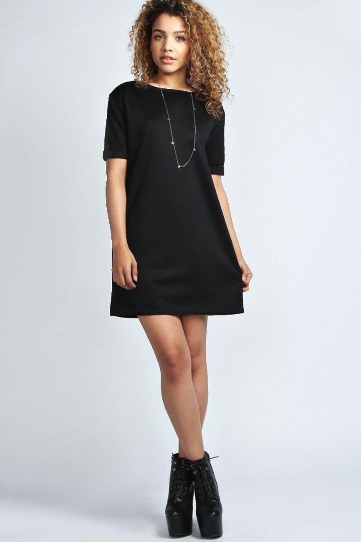 Boohoo Scarlett Roll Back Ponte Shift Dress Black