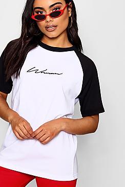 Boohoo Alice Woman Embroidered Raglan Tee