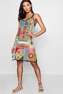Boohoo Colourful Patchwork Crochet Dress