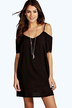 Boohoo Mandy Strappy Woven Cold Shoulder Dress