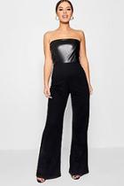 Boohoo Petite Alice Pu Bardot Wide Leg Jumpsuit
