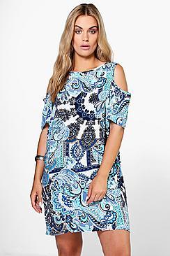 Boohoo Plus Indi Cold Shoulder Shift Dress