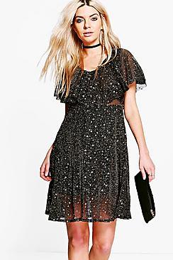 Boohoo Boutique Lottie Metallic Star Skater Dress