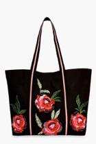 Boohoo Mia Floral Embroidered Shopper Bag Black