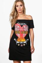 Boohoo Plus Malin Printed Off The Shoulder Band Dress Black