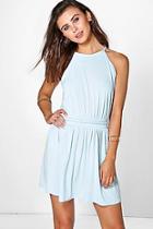 Boohoo Petite Zoe Plait Detail Halter Neck Skater Dress