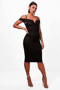 Boohoo Lauren Suedette Cold Shoulde Midi Dress