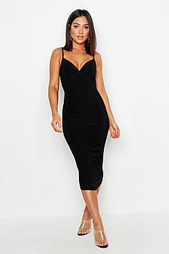 Boohoo Ruched Twist Detail Midi Dress
