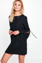 Boohoo Mona Tie Sleeve Shift Dress Black