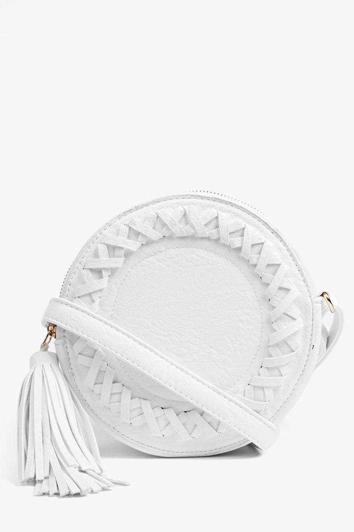 Boohoo Isla Structured Plait Detail Cross Body Bag White