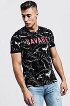 Boohoo Roll Sleeve Paint Splatter T-shirt With Slogan