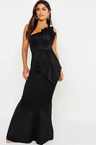 Boohoo One Shoulder Pleated Detail Fishtail Maxi Dress
