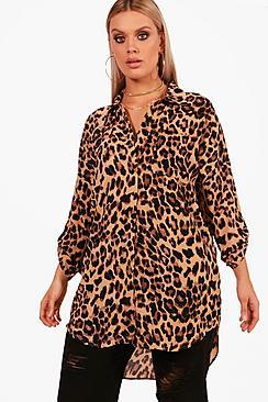 Boohoo Plus Yasmin Leopard Print Oversized Shirt