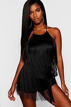 Boohoo Tassel Fringe Playsuit