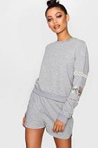 Boohoo Kila Floral Embroidered Trim Lounge Short Set