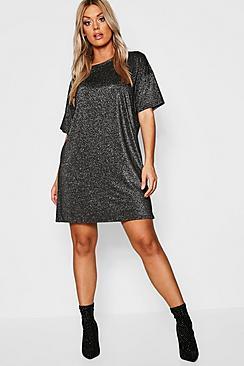 Boohoo Plus Glitter Metalic Oversized T-shirt Dress