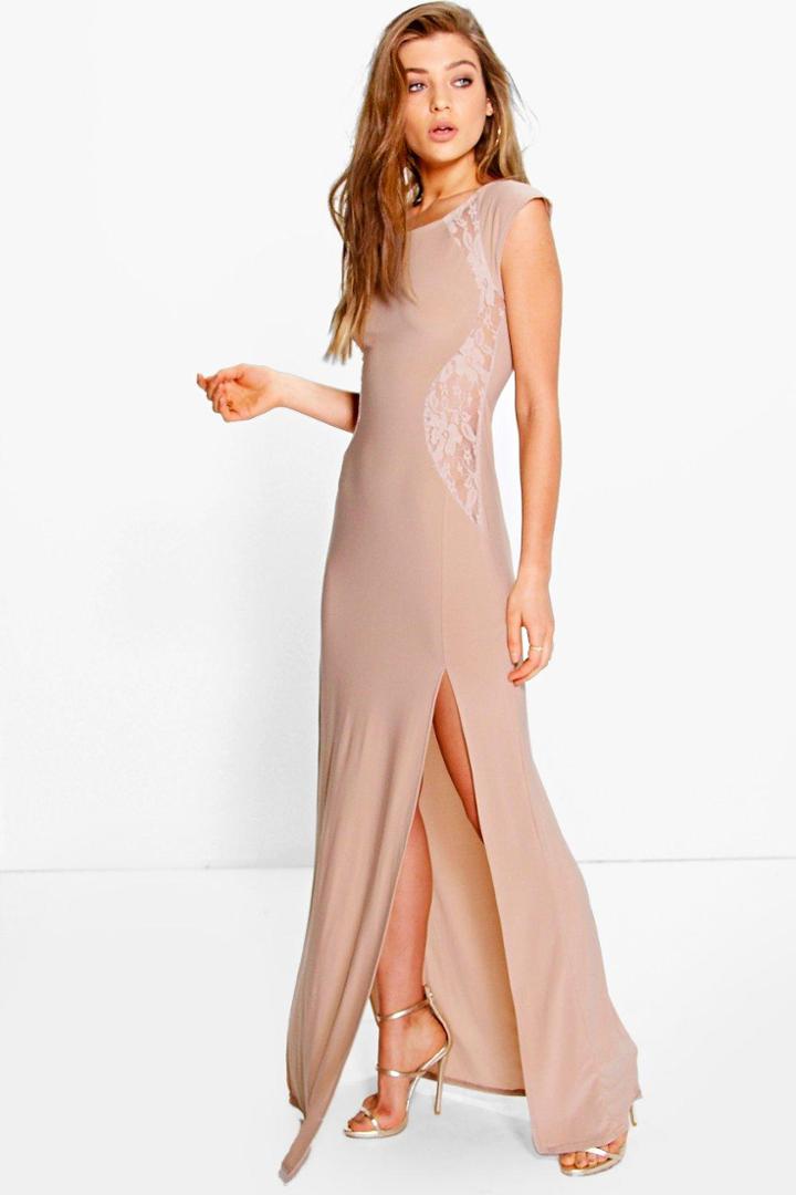 Boohoo Veronica Lace Insert Maxi Dress Stone
