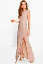 Boohoo Veronica Lace Insert Maxi Dress Stone