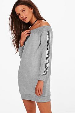 Boohoo Em Off Shoulder Stripe Detail Sweat Dress